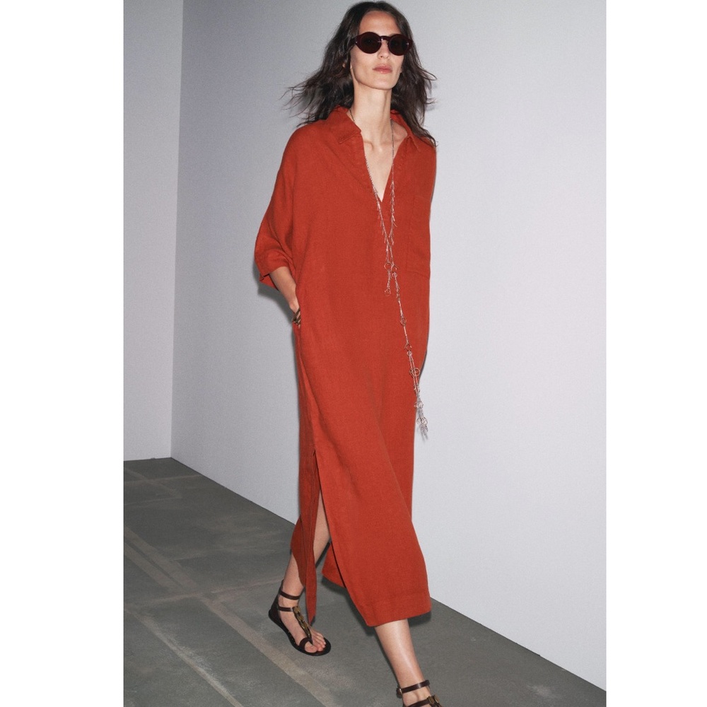 NWT Zara ZW Collection 100% Linen Tunic Dress